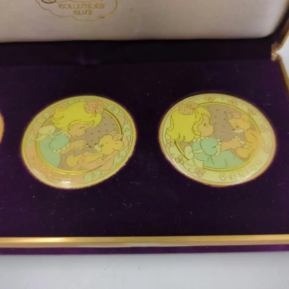 Vintage Enesco Precious Moments Collectors Club Enameled Three Coin Set